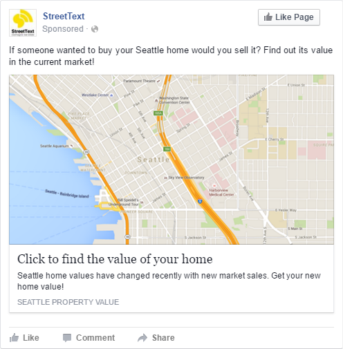 A StreetText Facebook ad